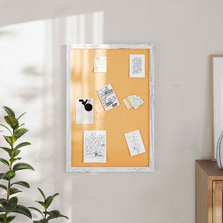 Flash Furniture Camden Rustic 20in. x 30in. Wall Mount Cork Board w/Wooden Push Pins, Whitewashed HGWA-CK-20X30-WHTWSH-GG